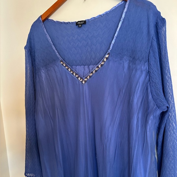 Komarov Lace Trim Charmeuse & Chiffon Tiered Dress - Picture 8 of 12